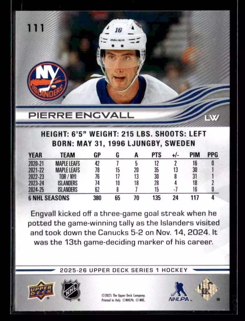 2025-26 Upper Deck #111 Pierre Engvall 1