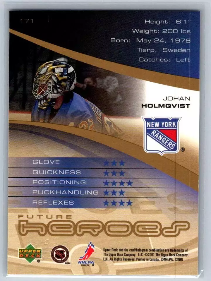 2000-01 Upper Deck Heroes #171 Johan Holmqvist RC 1