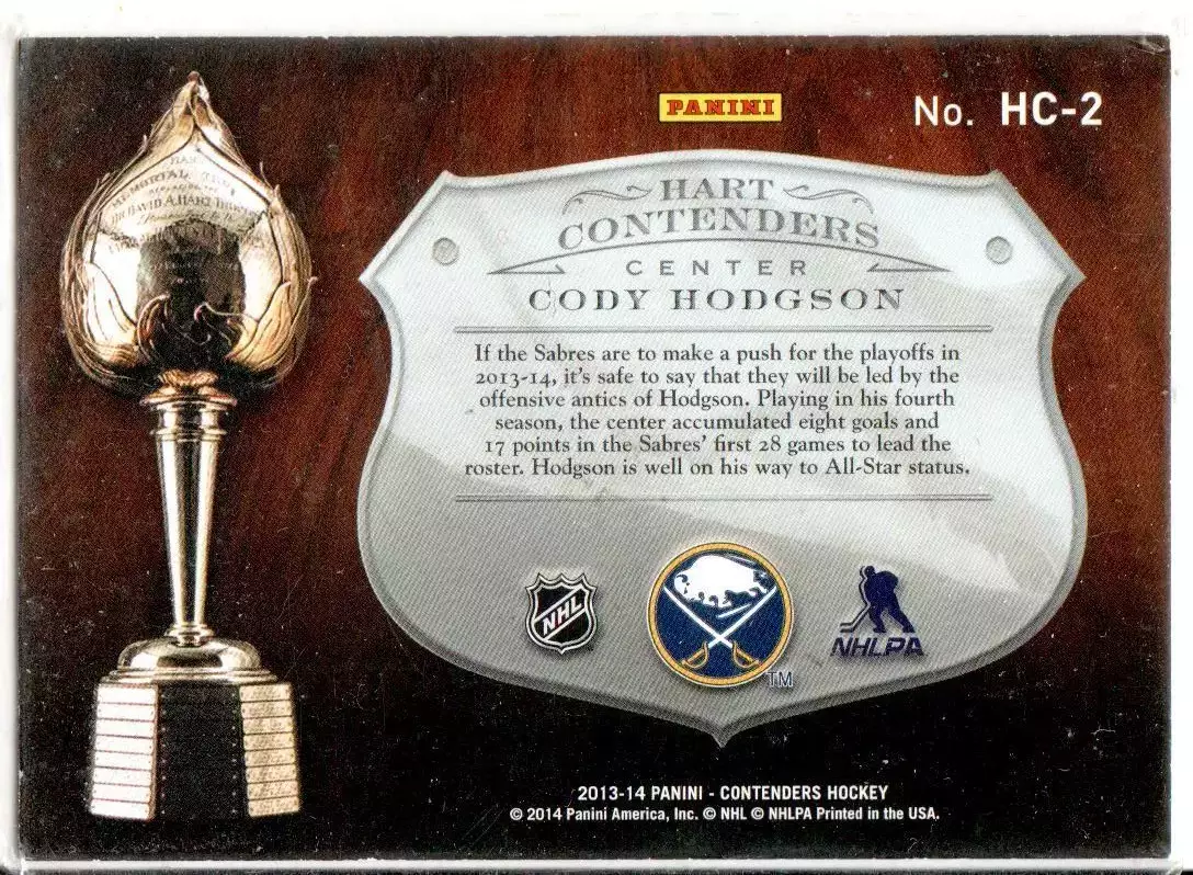 2013-14 Panini Contenders Hart Contenders #HC2 Cody Hodgson 055\499 1