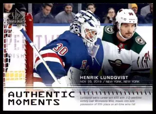 2019-20 SP Authentic #116 Henrik Lundqvist AM