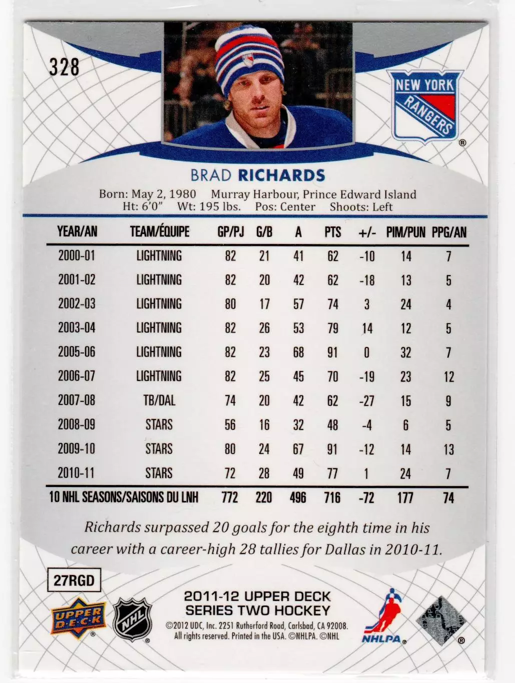 2011-12 Upper Deck #328 Brad Richards 1