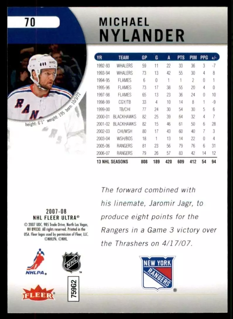 2007-08 Ultra #70 Michael Nylander 1