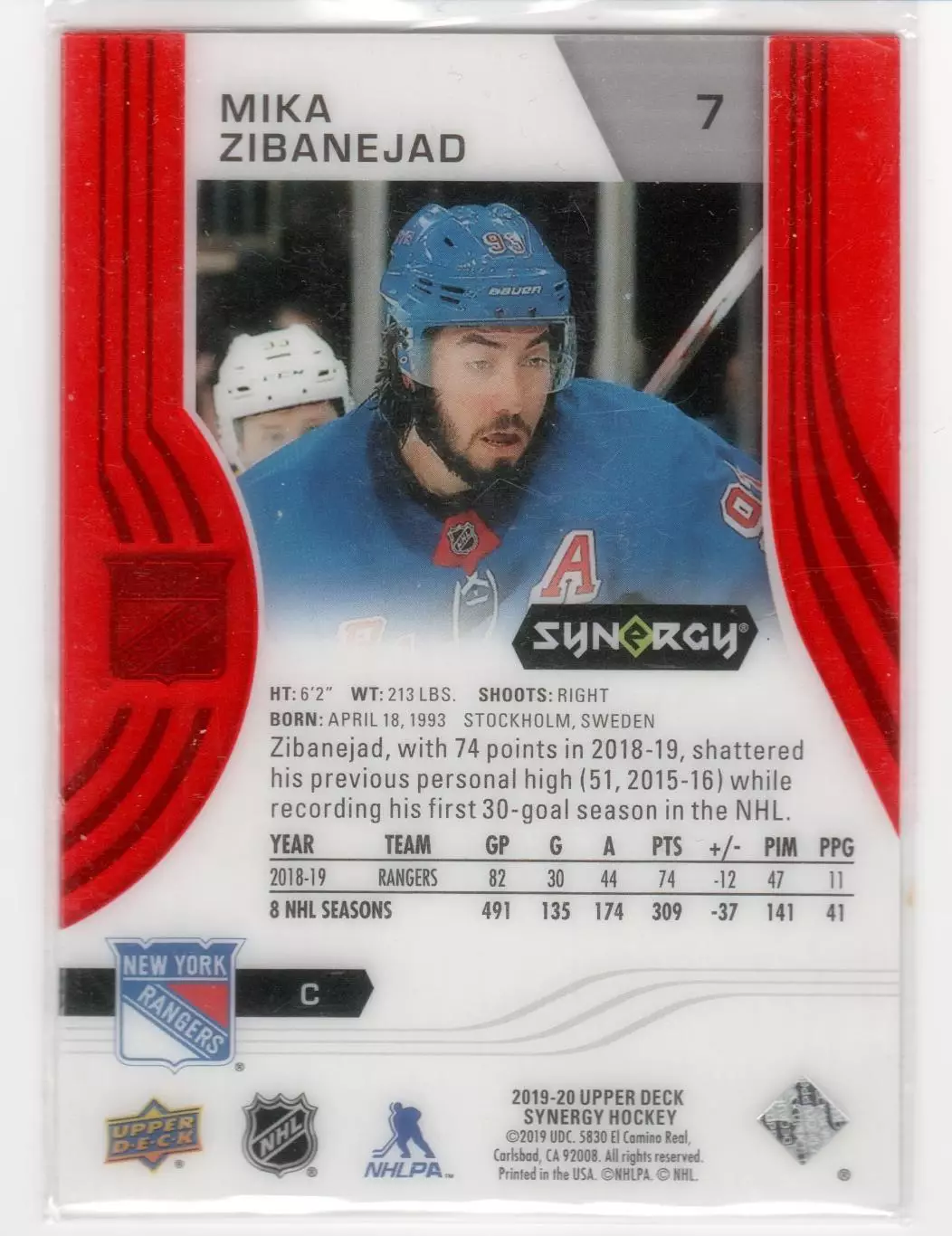2019-20 Synergy Red #7 Mika Zibanejad 1