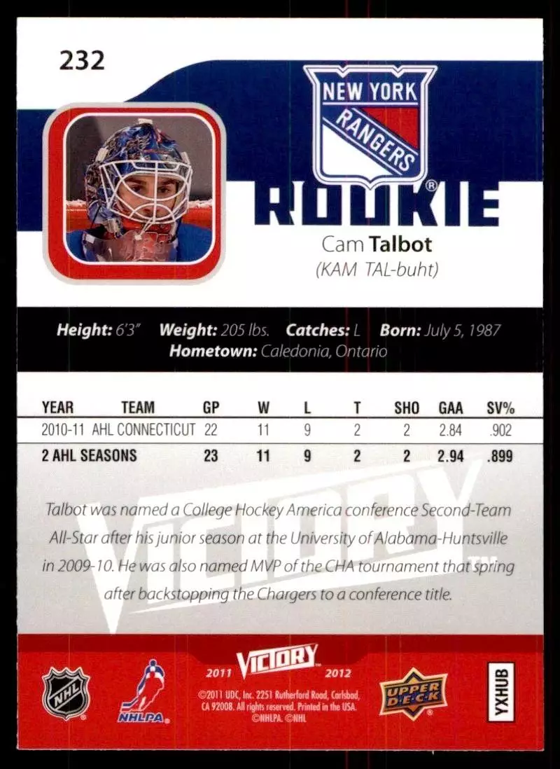 2011-12 Upper Deck Victory #232 Cam Talbot RC 1