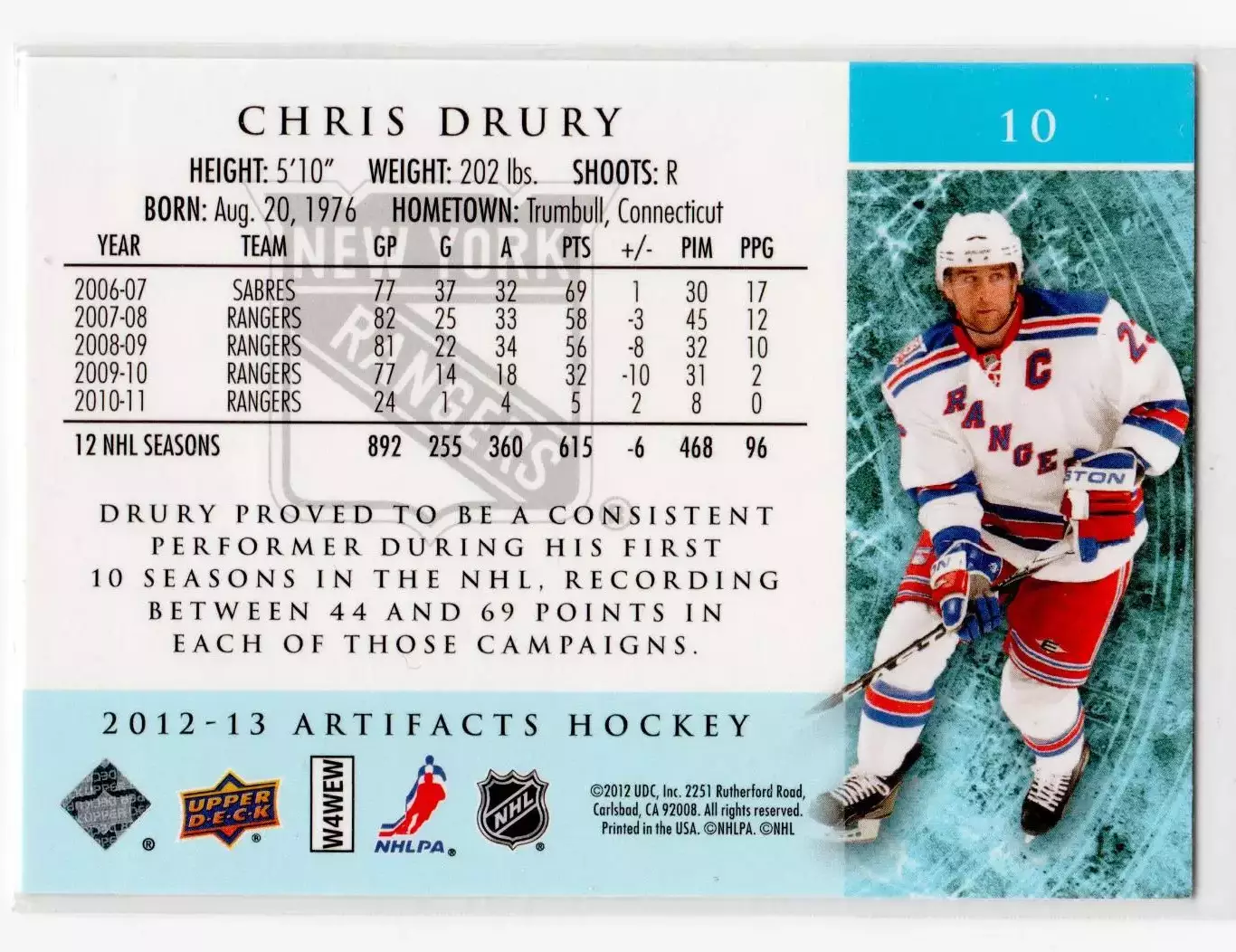 2012-13 Artifacts #10 Chris Drury 1