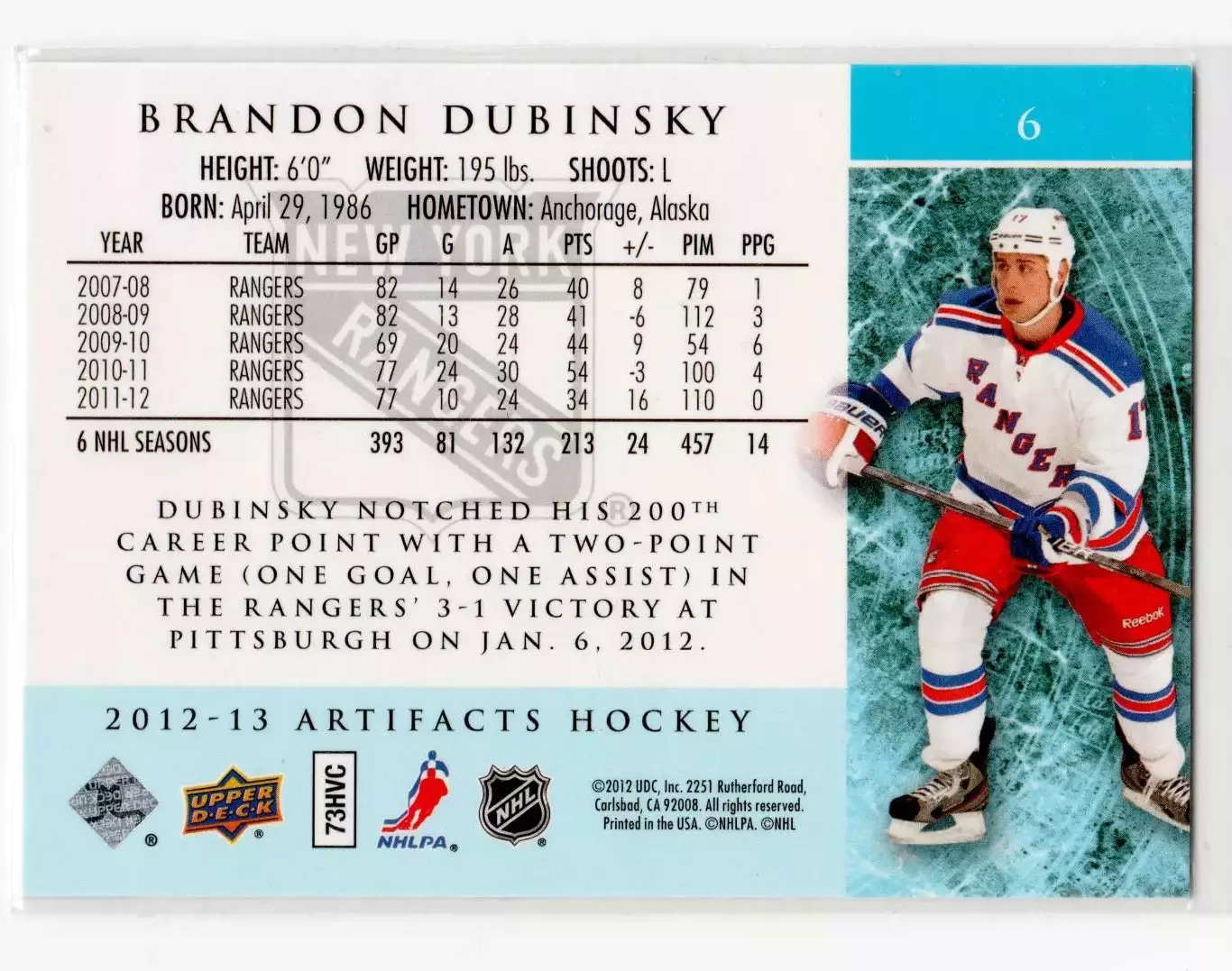 2012-13 Artifacts #6 Brandon Dubinsky 1