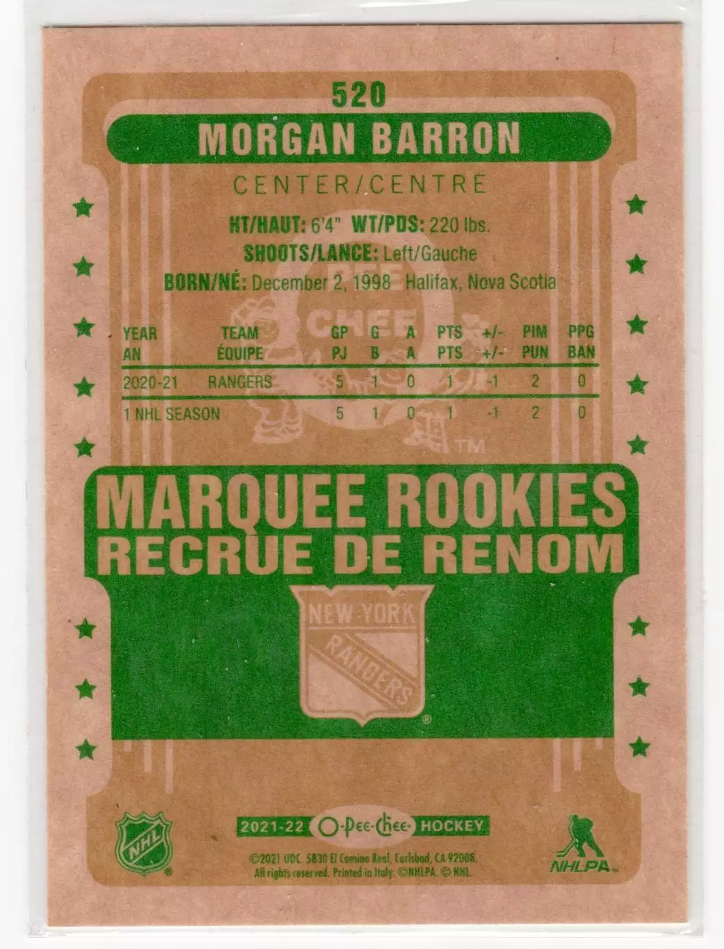 2021-22 O-Pee-Chee Retro #520 Morgan Barron 1