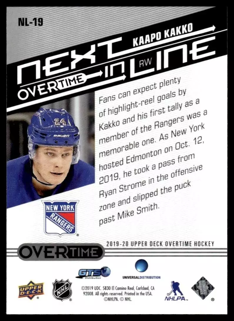 2019-20 Upper Deck Overtime Next In Line #NL19 Kaapo Kakko 1