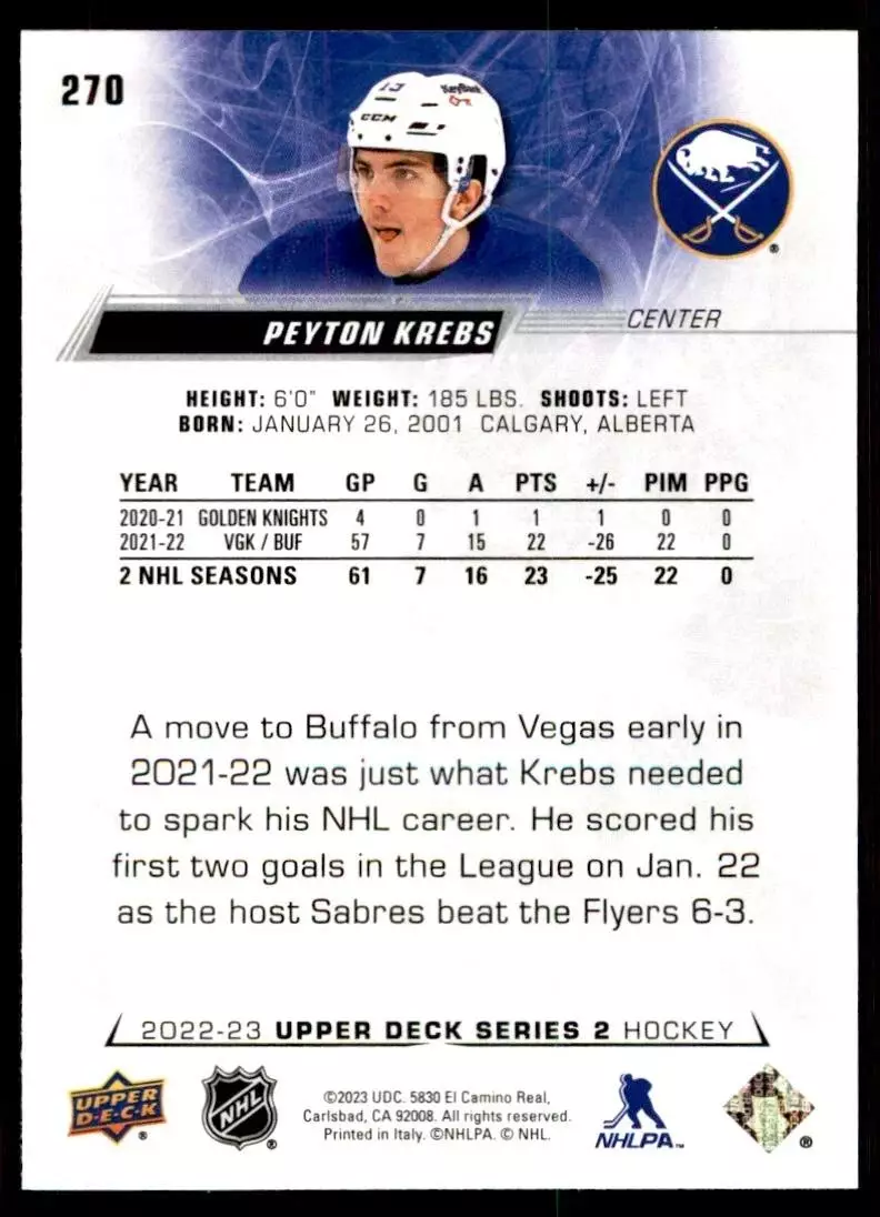 2022-23 Upper Deck #270 Peyton Krebs 1