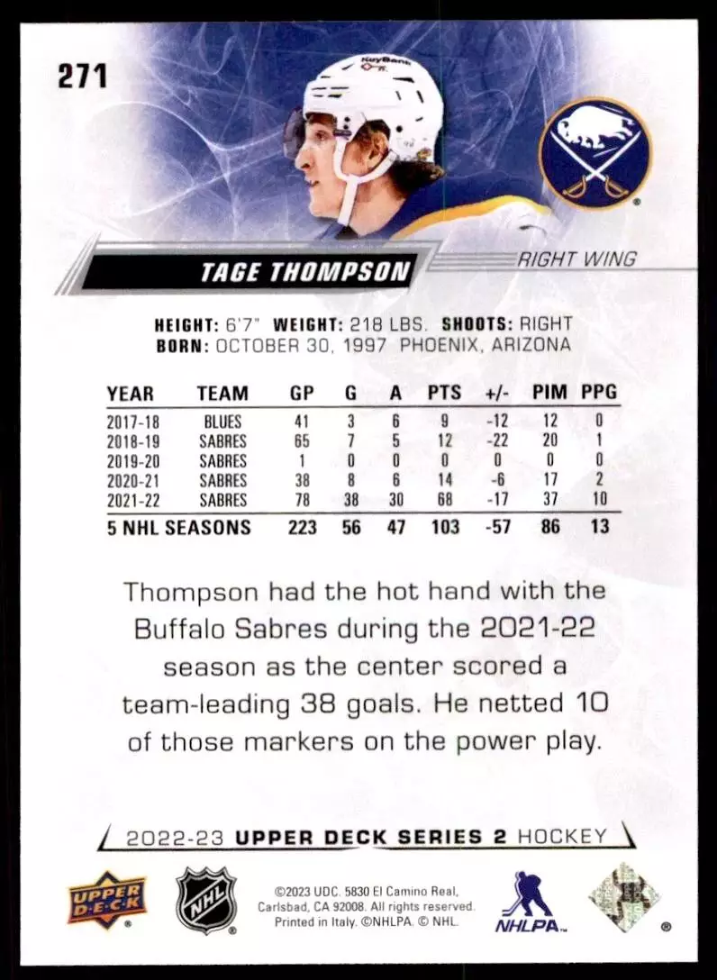 2022-23 Upper Deck #271 Tage Thompson 1