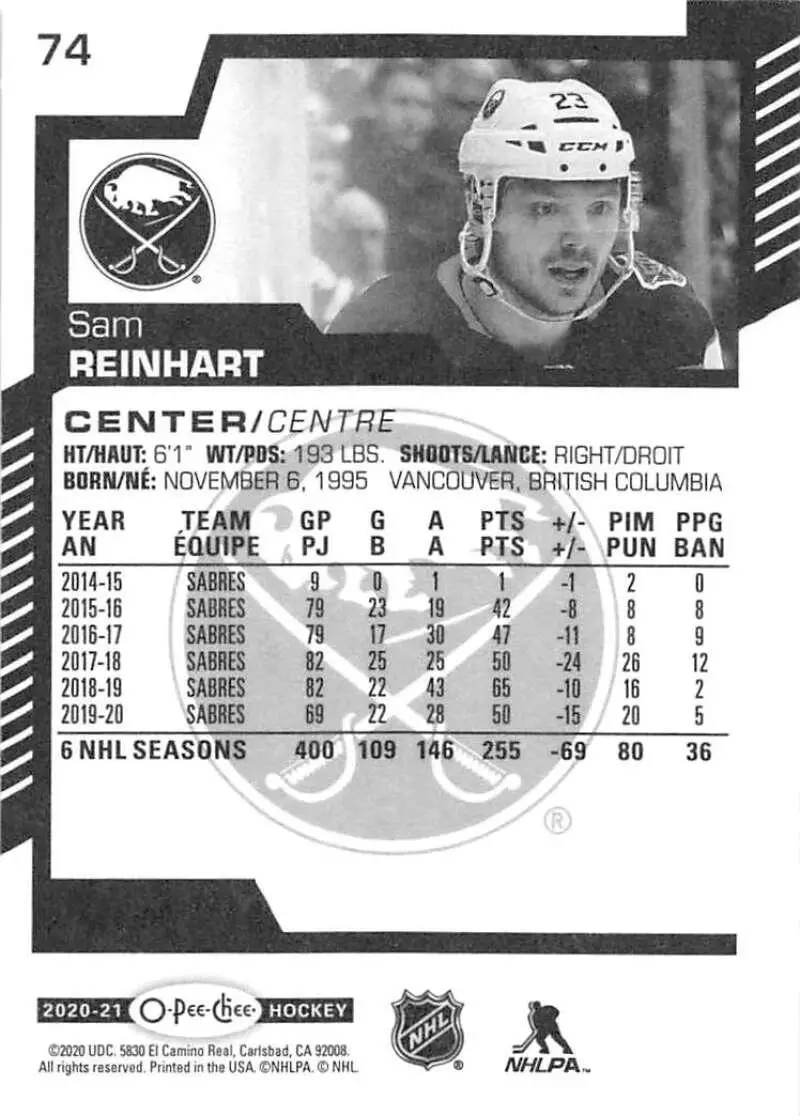 2020-21 O-Pee-Chee #74 Sam Reinhart 1