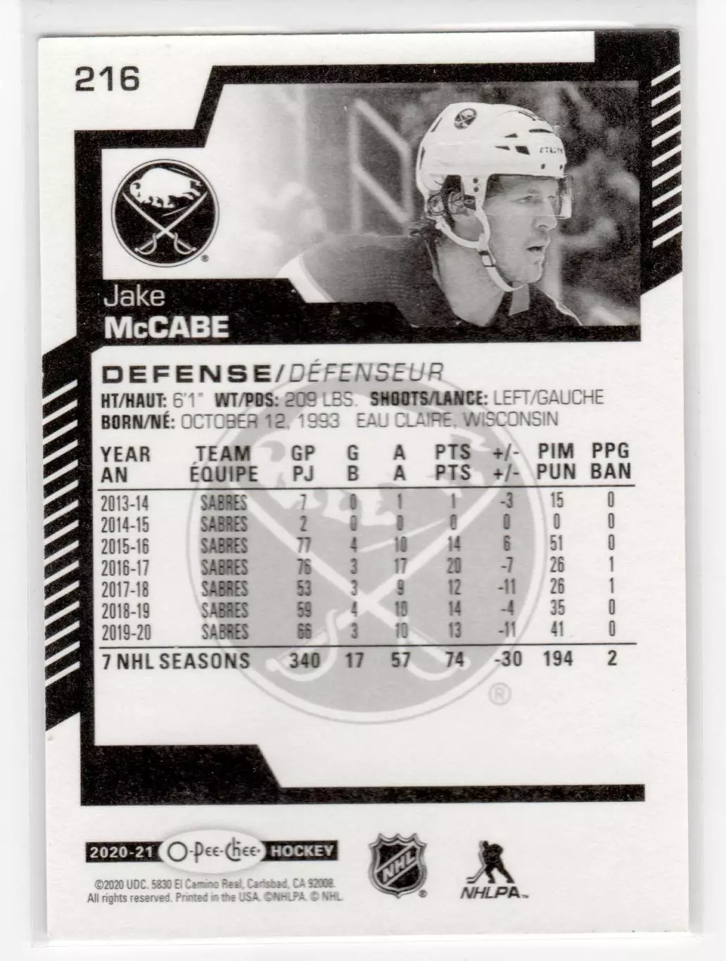 2020-21 O-Pee-Chee #216 Jake McCabe 1
