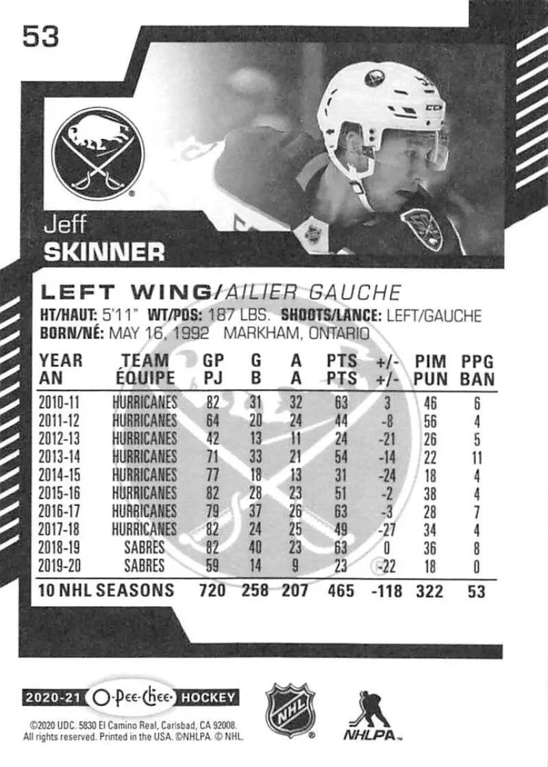 2020-21 O-Pee-Chee #53 Jeff Skinner 1