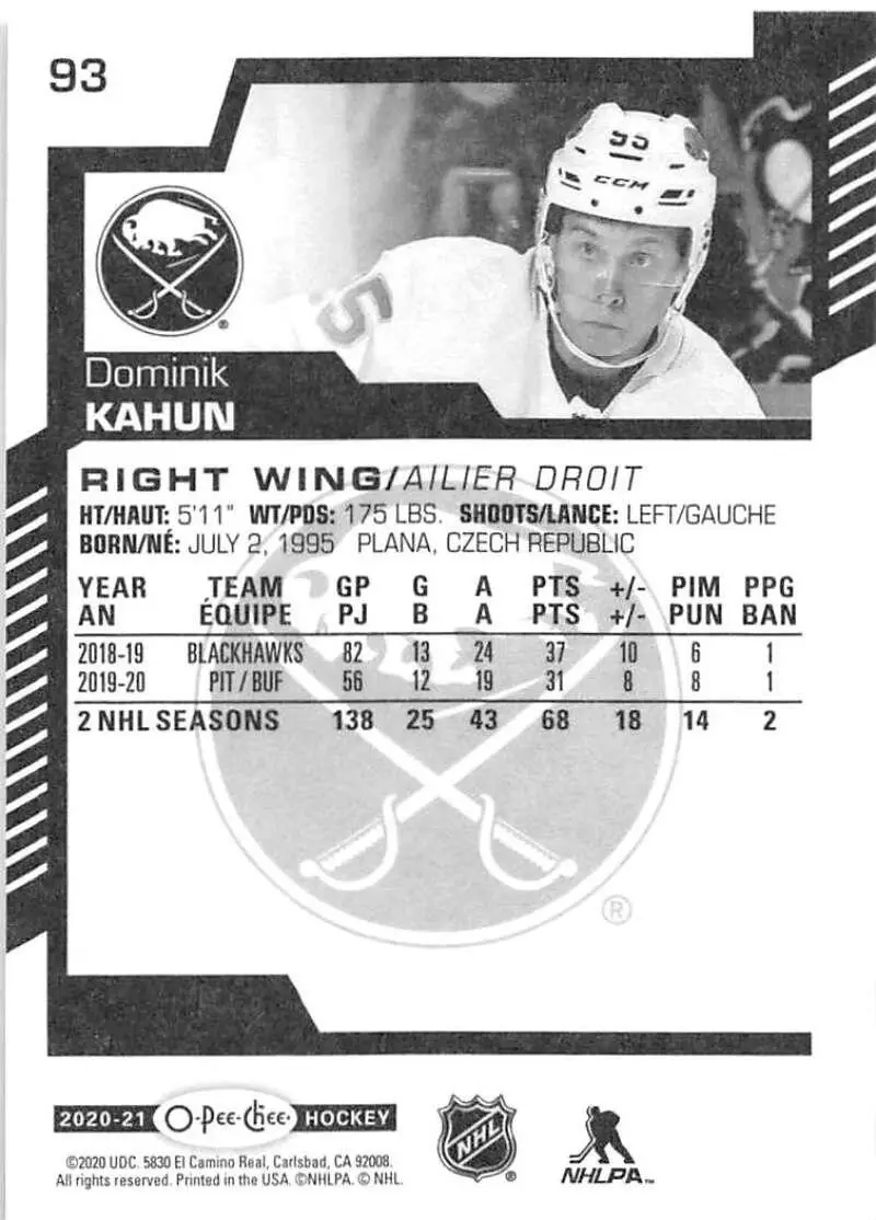 2020-21 O-Pee-Chee #93 Dominik Kahun 1