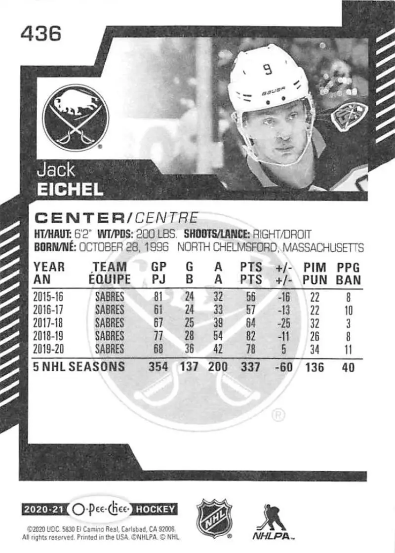 2020-21 O-Pee-Chee #436 Jack Eichel 1