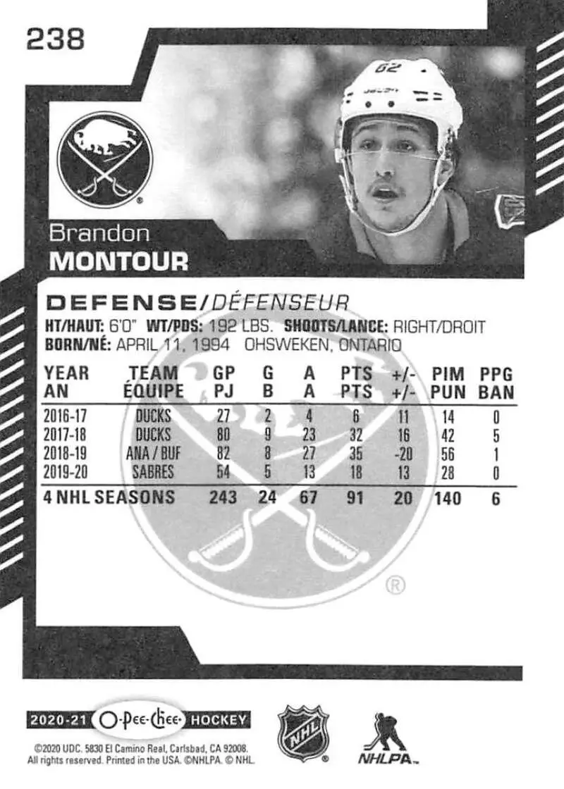 2020-21 O-Pee-Chee #238 Brandon Montour 1