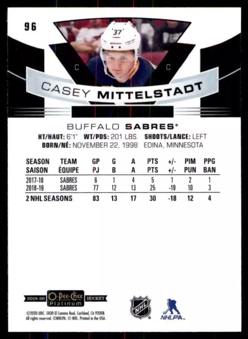 2019-20 O-Pee-Chee Platinum #96 Casey Mittelstadt 1