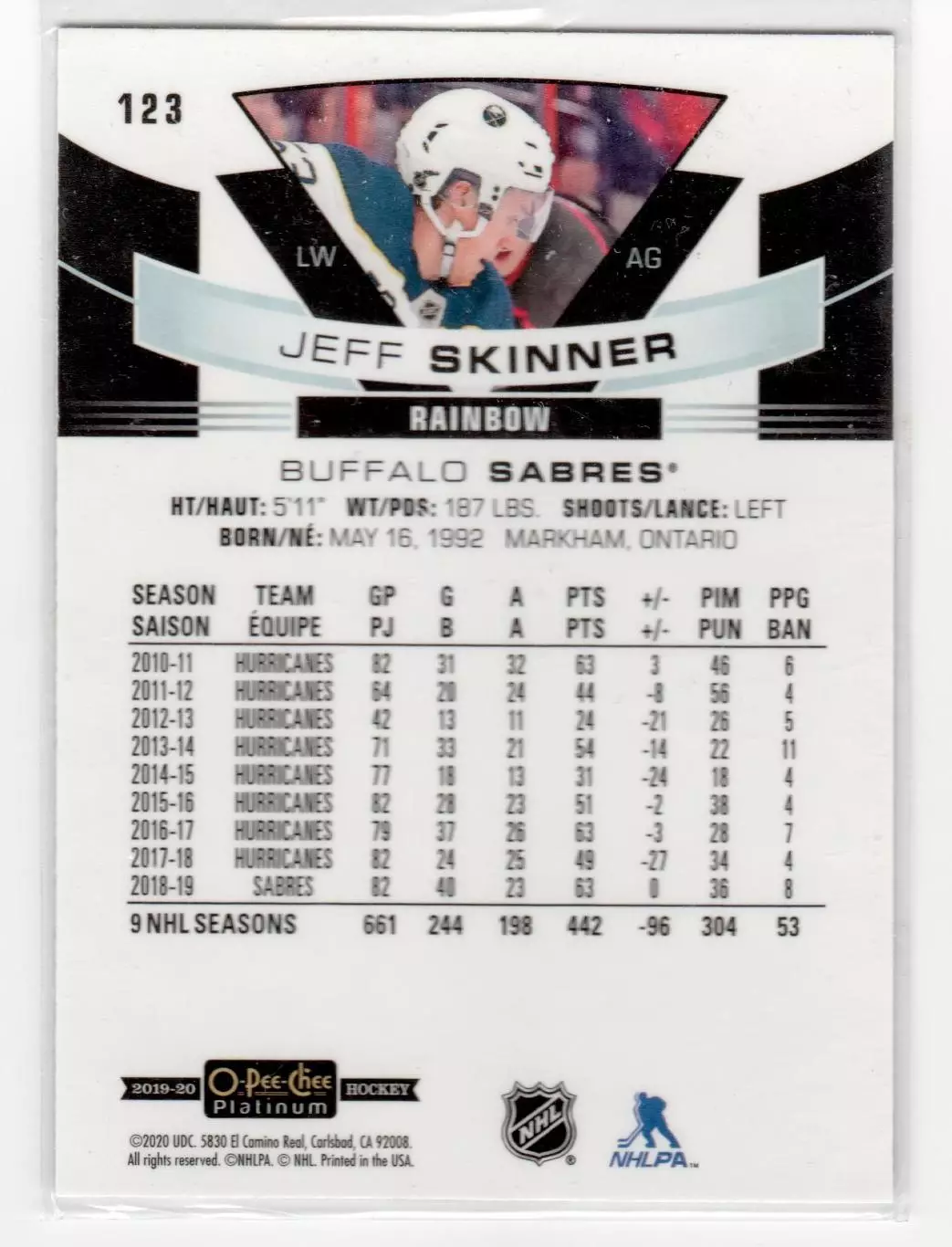 2019-20 O-Pee-Chee Platinum Rainbow #123 Jeff Skinner 1