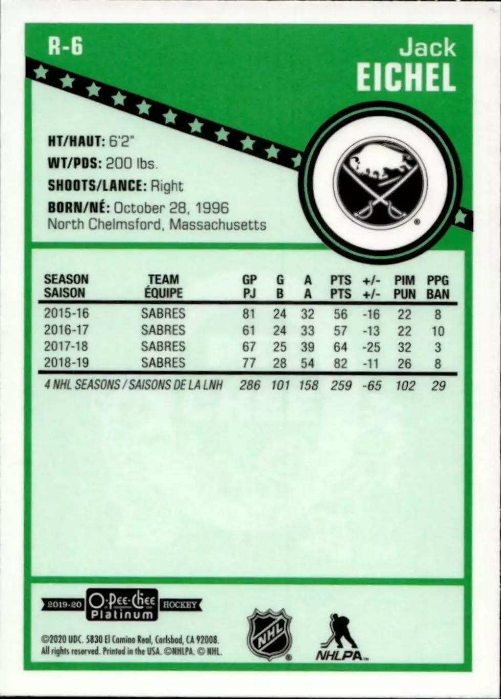 2019-20 O-Pee-Chee Platinum Retro #R6 Jack Eichel 1