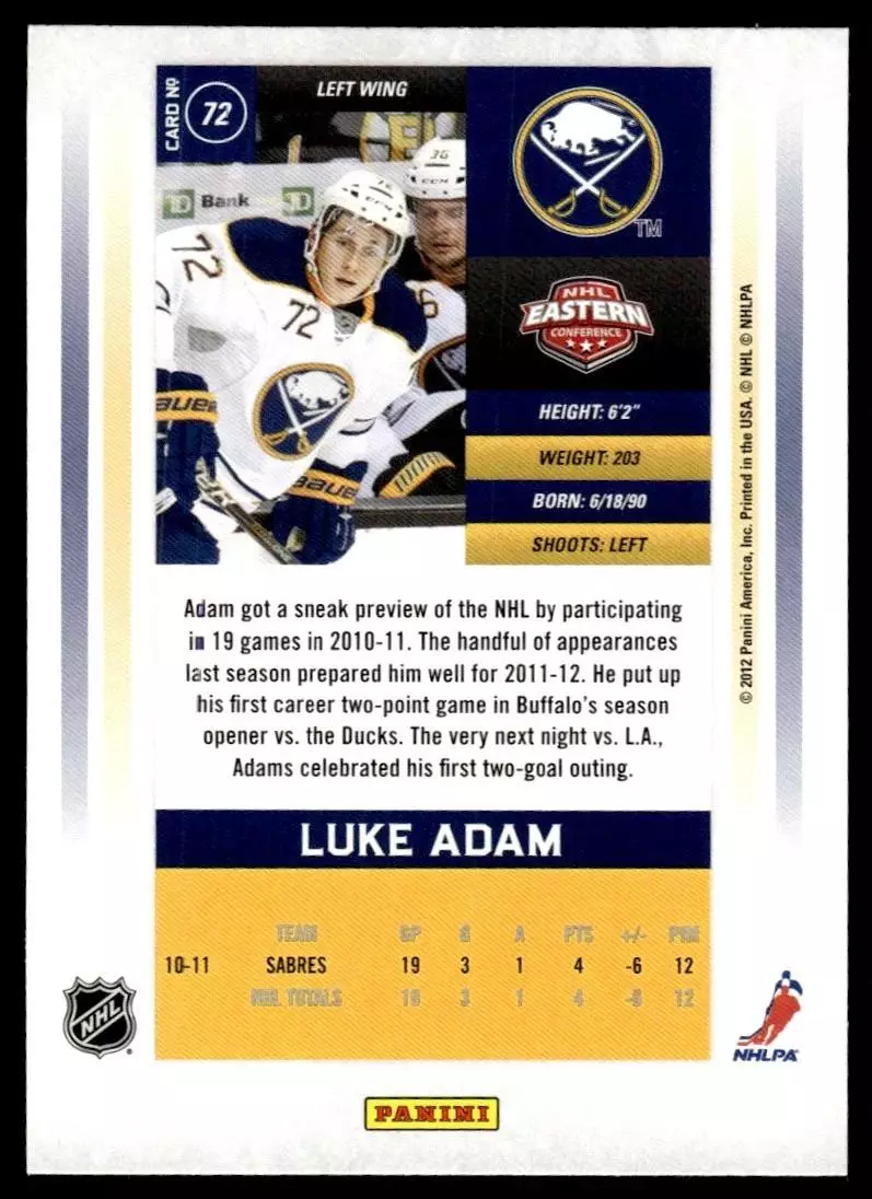 2011-12 Panini Contenders #72 Luke Adam 1