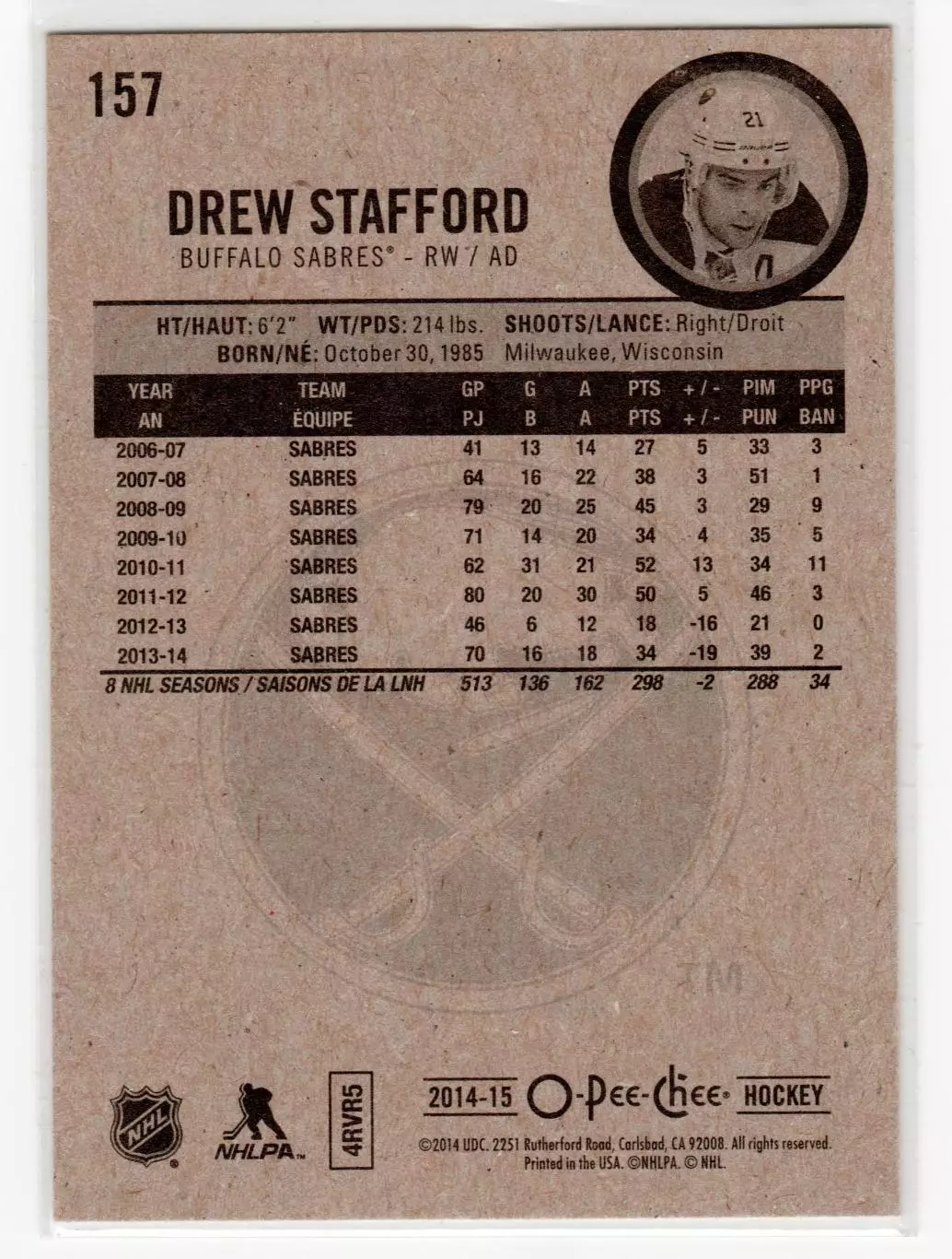 2014-15 O-Pee-Chee #157 Drew Stafford 1