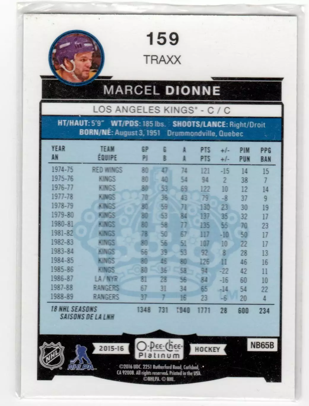 2015-16 O-Pee-Chee Platinum Traxx #159 Marcel Dionne 1