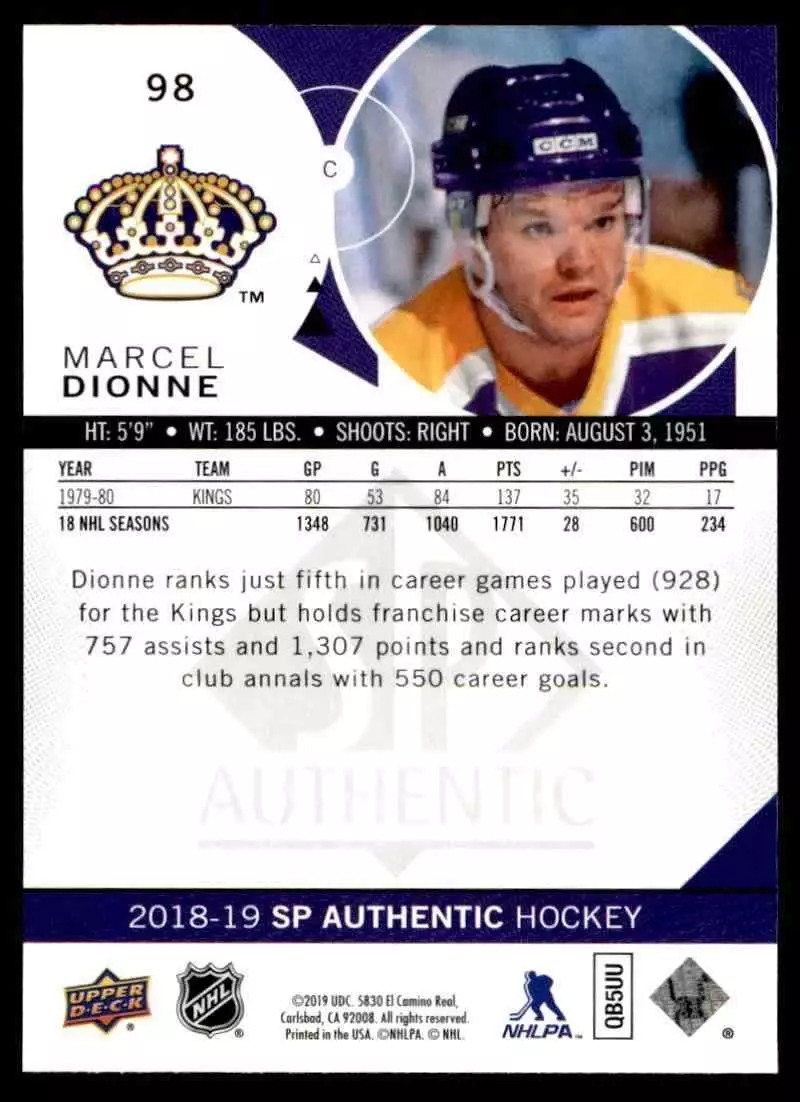 2018-19 SP Authentic #98 Marcel Dionne 1