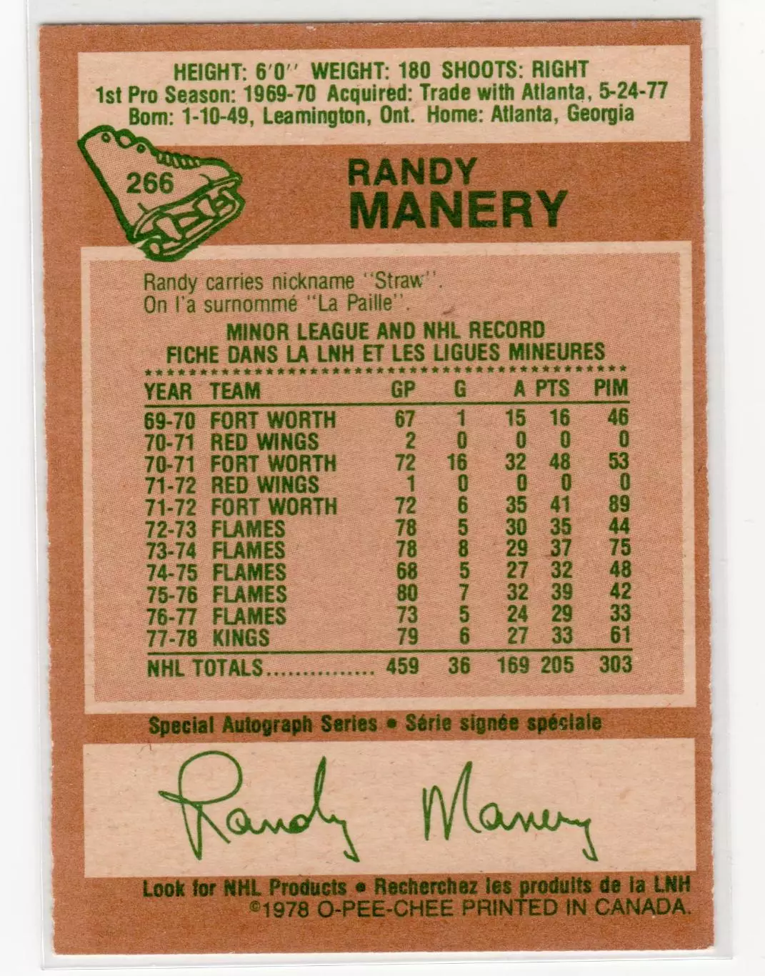 1978-79 O-Pee-Chee #266 Randy Manery 1