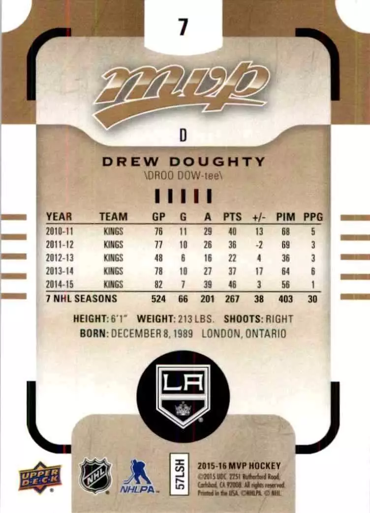 2015-16 Upper Deck MVP #7 Drew Doughty 1