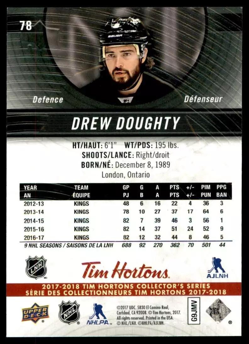 2017-18 Upper Deck Tim Hortons #78 Drew Doughty 1
