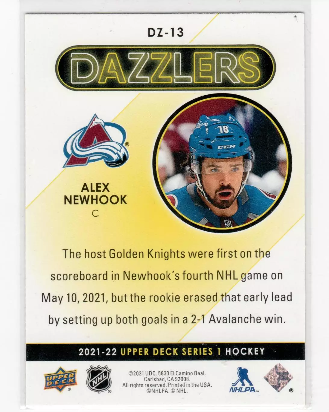2021-22 Upper Deck Dazzlers Red #DZ13 Alex Newhook 1