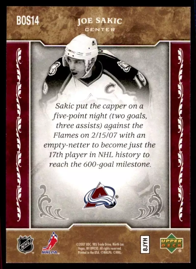 2006-07 Upper Deck Biography of a Season #BOS14 Joe Sakic 1