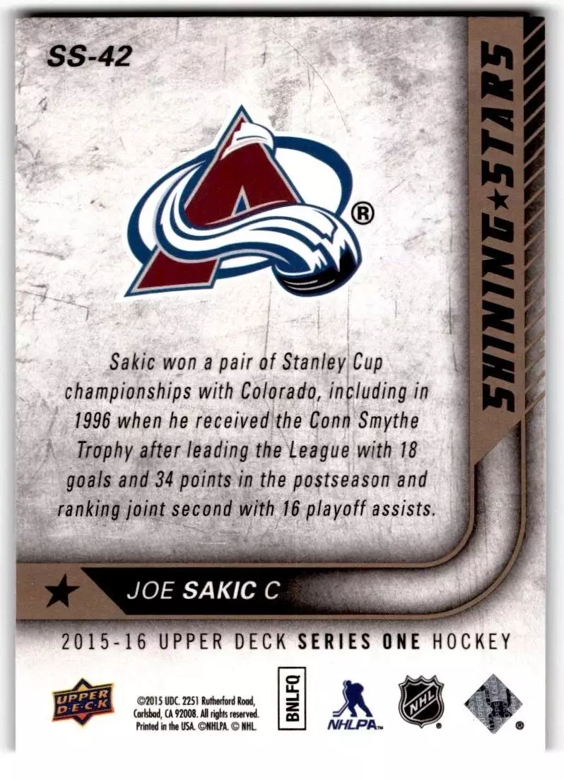 2015-16 Upper Deck Shining Stars #SS42 Joe Sakic 1