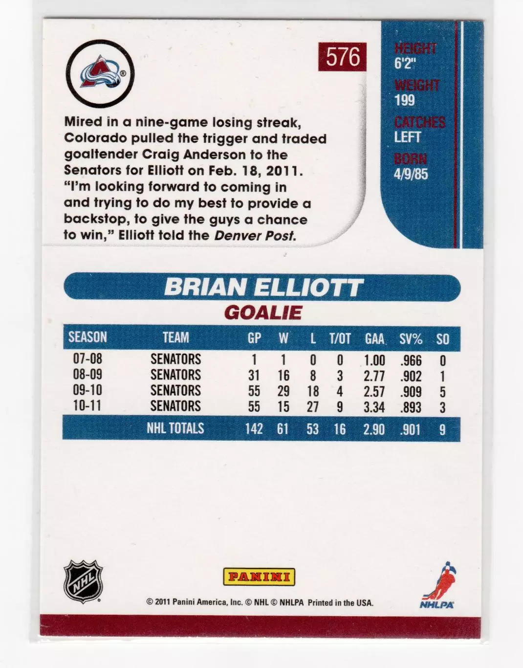 2010-11 Score #576 Brian Elliott 1