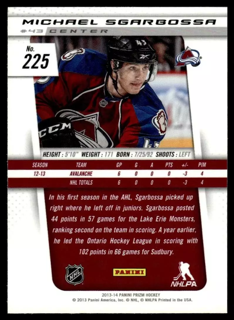 2013-14 Panini Prizm #225 Michael Sgarbossa RC 1