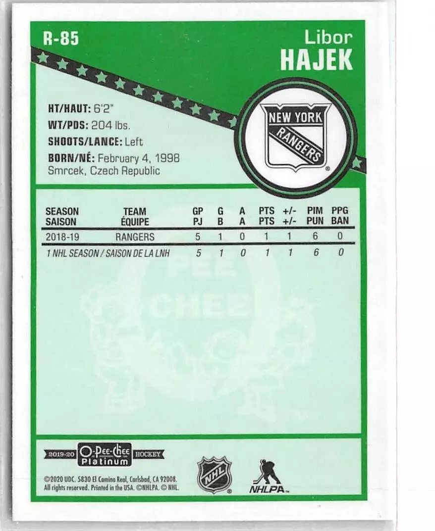 2019-20 O-Pee-Chee Platinum Retro #R85 Libor Hajek 1