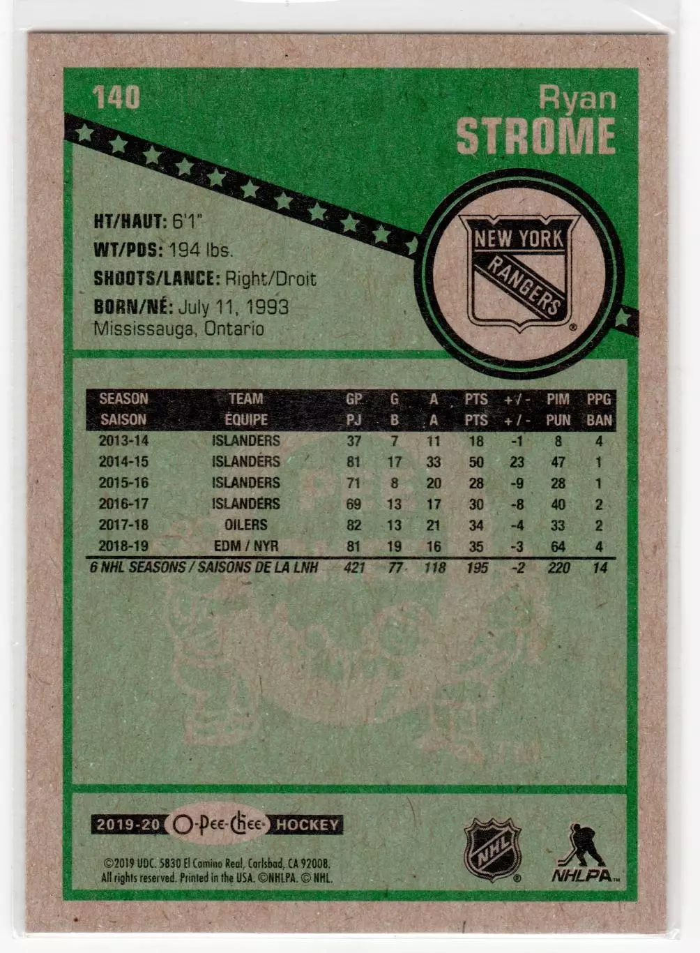 2019-20 O-Pee-Chee Retro #140 Ryan Strome 1