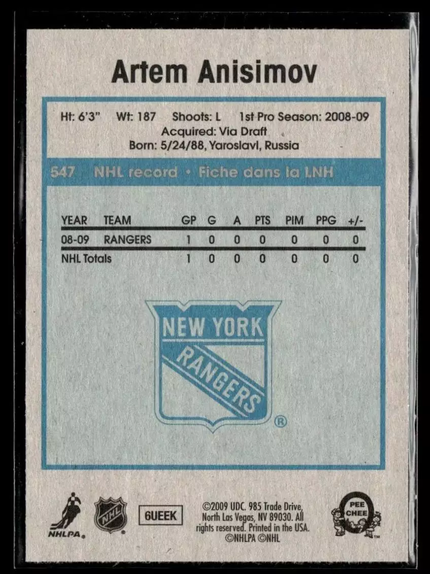 2009-10 O-Pee-Chee Retro #547 Artem Anisimov 1