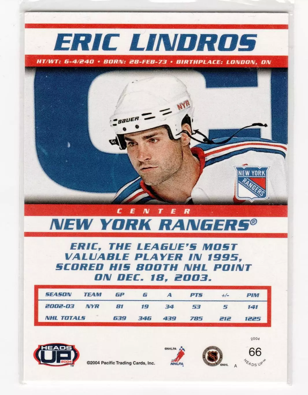 2003-04 Pacific Heads Up #66 Eric Lindros 1