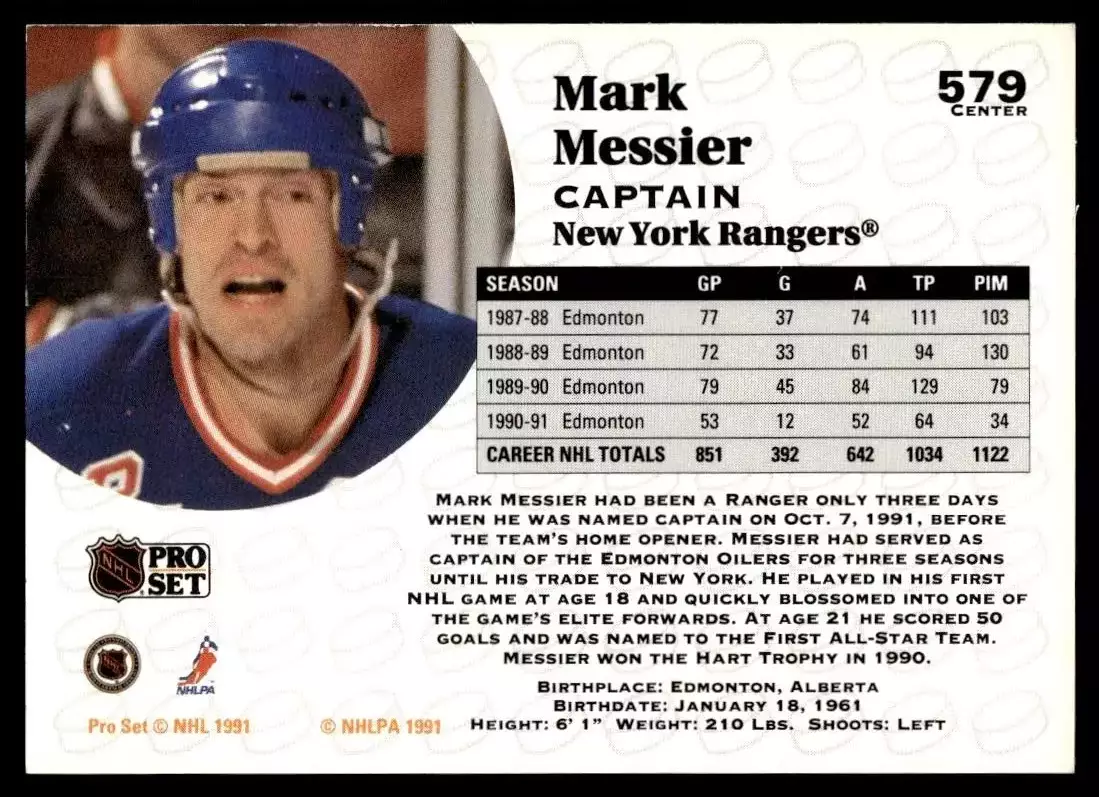 1991-92 Pro Set #579 Mark Messier CAP 1