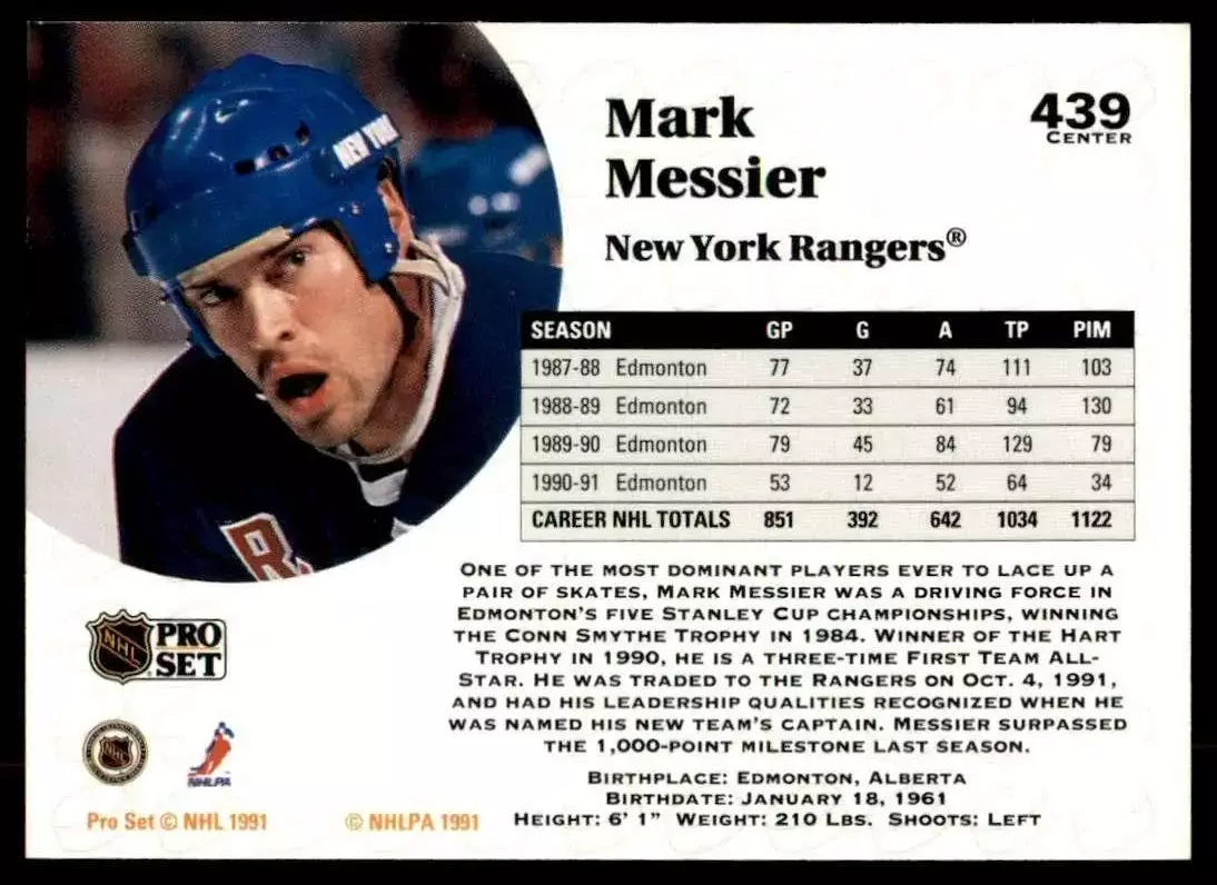 1991-92 Pro Set #439 Mark Messier 1