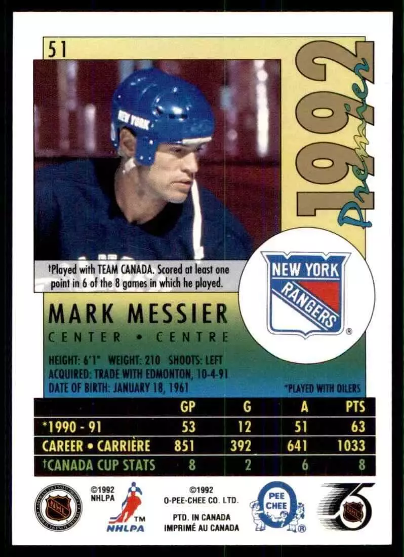 1991-92 OPC Premier #51 Mark Messier 1