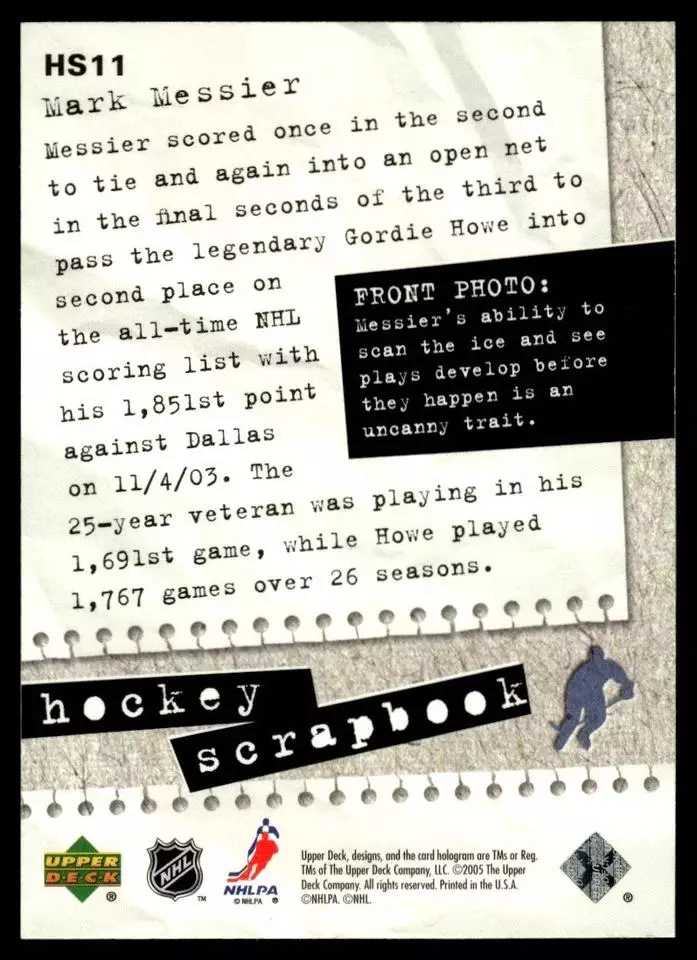2005-06 Upper Deck Scrapbooks #HS11 Mark Messier 1
