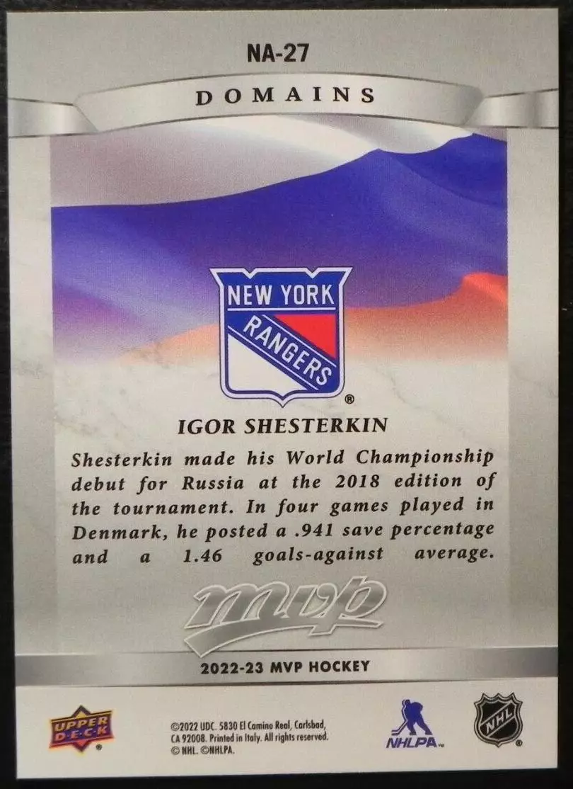 2022-23 Upper Deck MVP Domains #NA27 Igor Shesterkin 1