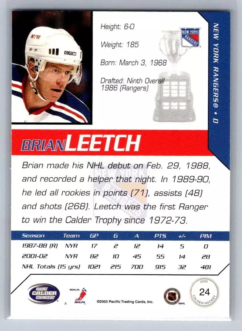 2002-03 Pacific Calder #24 Brian Leetch 1