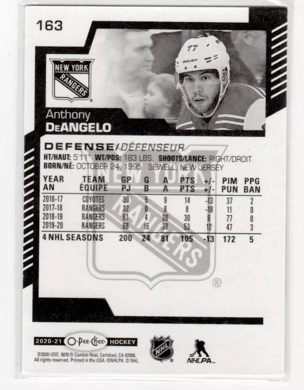 2020-21 O-Pee-Chee #163 Tony DeAngelo 1