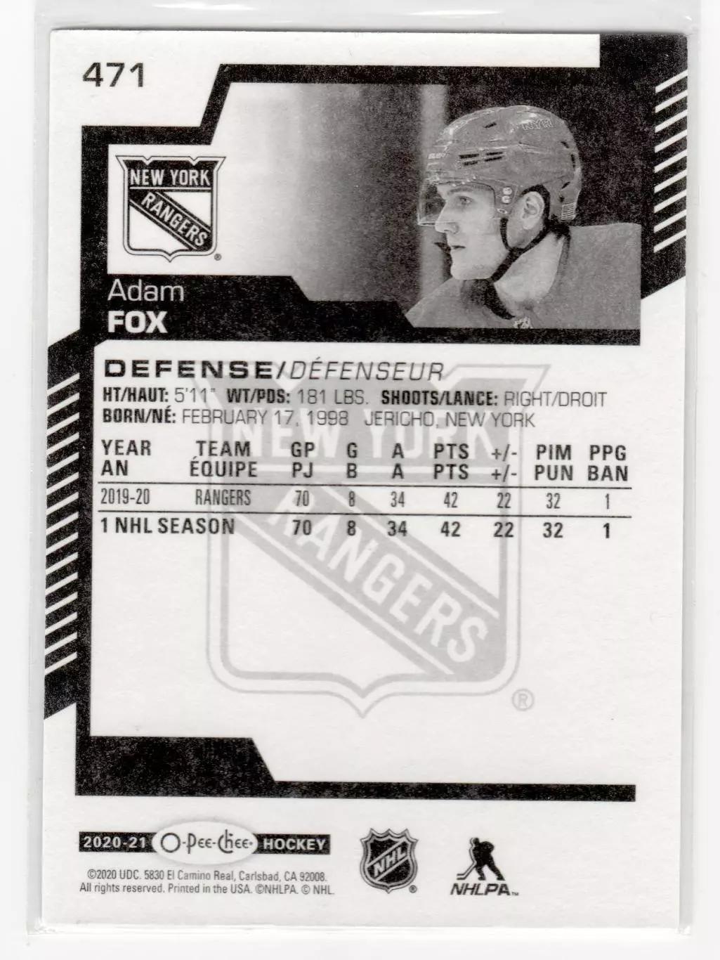 2020-21 O-Pee-Chee #471 Adam Fox 1