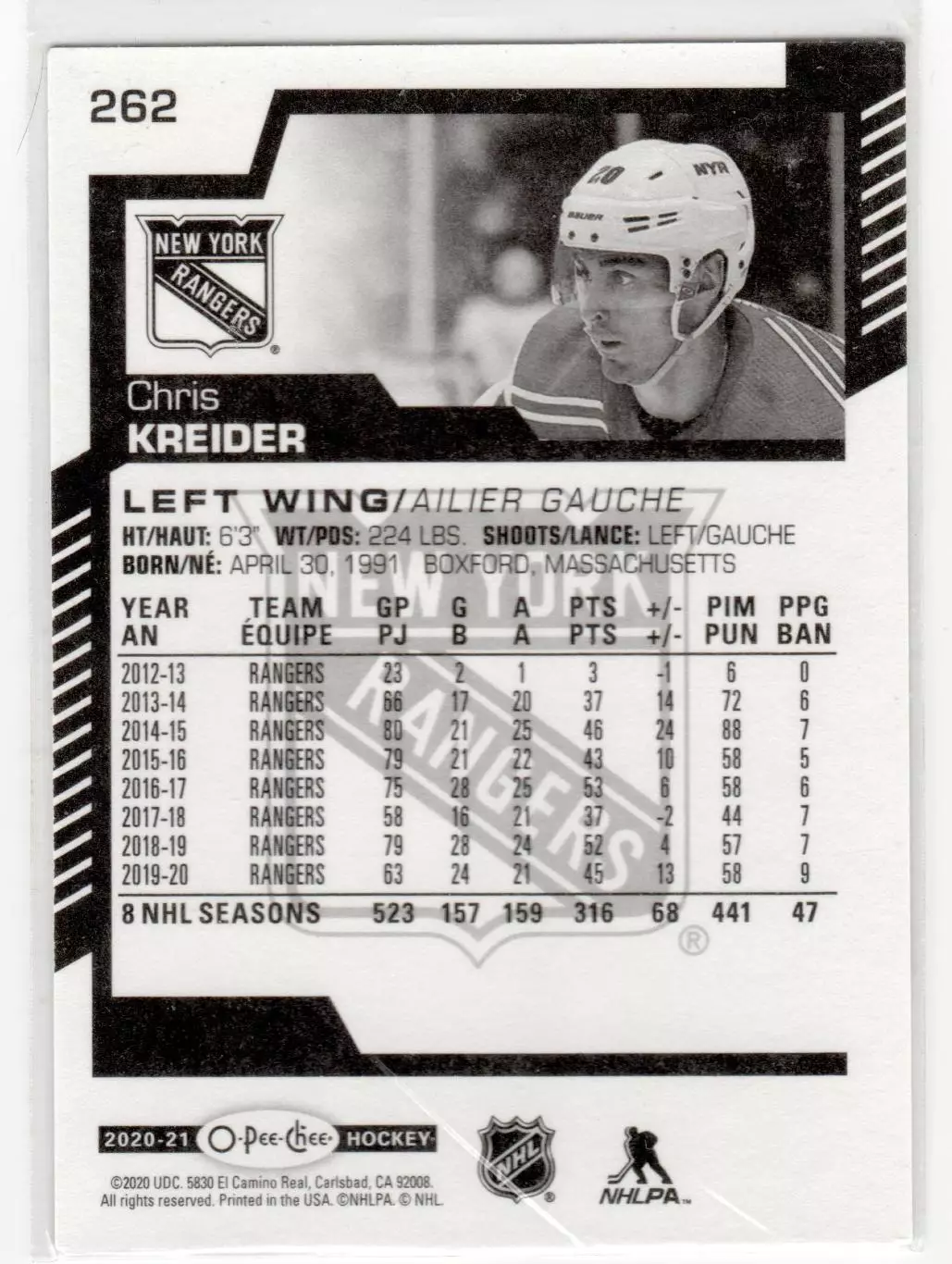2020-21 O-Pee-Chee #262 Chris Kreider 1