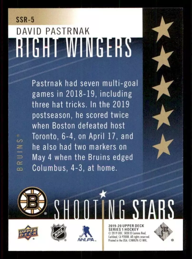 2019-20 Upper Deck Shooting Stars Right Wingers #SSR5 David Pastrnak 1