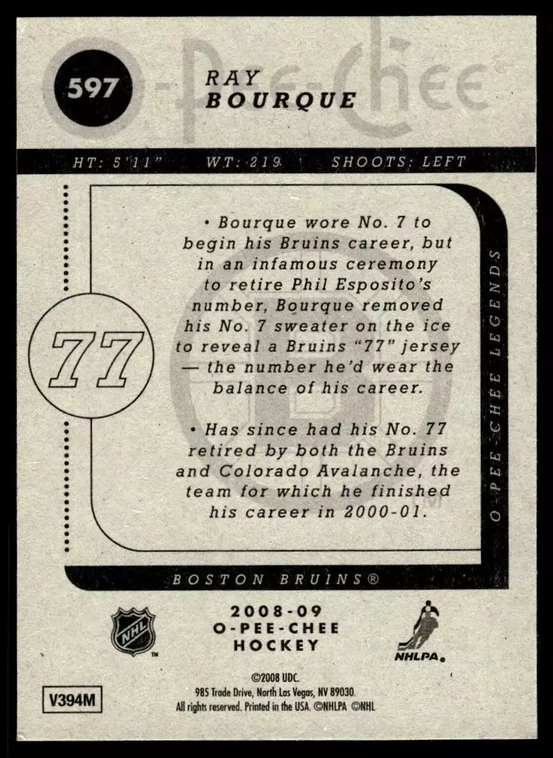 2008-09 O-Pee-Chee #597 Ray Bourque 1